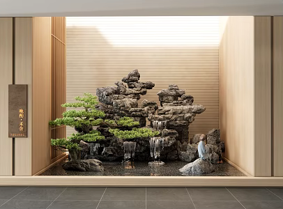 New Chinese-style rockery waterscape waterfall landscape indoor landscape landscaping courtyard sketches entrance porch landscaping pine trees 3d model