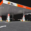 XDB CNG Gas Station Night View With Orange White Canopy And Fuel Dispensers