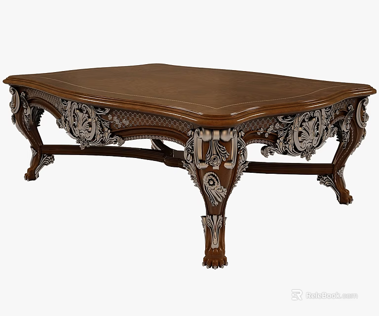 Elegant Classical Wooden Dining Table With Intricate Carvings And Decorative Legs 3d model 