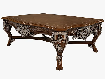 Elegant Classical Wooden Dining Table With Intricate Carvings And Decorative Legs 3d model