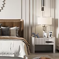 Elegant Modern Bedroom Interior With Sunburst Mirror Chandelier Upholstered Headboard Nightstands Table Lamps