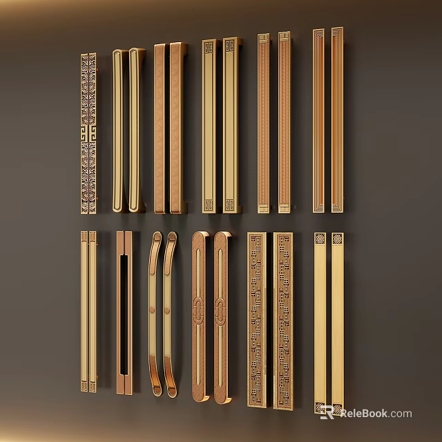 Diverse Decorative Cabinet Handles Featuring Various Styles Intricate Patterns And Metallic Finishes 3d model 