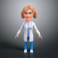 Cartoon Style 3D Modeled Game Movie Doctor Character With Blonde Pigtails Stethoscope White Coat
