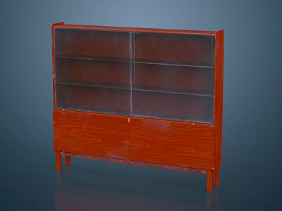 Wooden Red Entryway Cabinet Sideboard With Glass Doors Lower Storage And Sturdy Legs 3d model