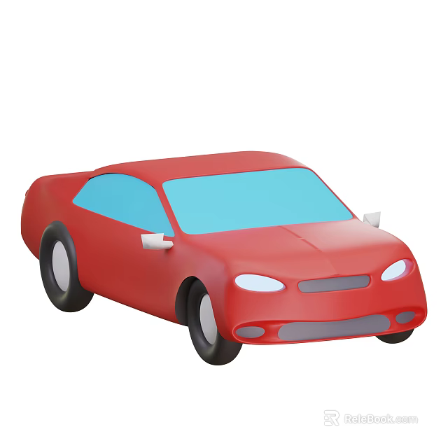 Red Sedan Car With Blue Windows And White Headlights In Simple Cartoon Style 3d model 
