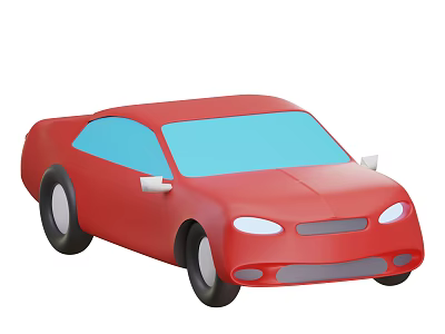 Red Sedan Car With Blue Windows And White Headlights In Simple Cartoon Style 3d model