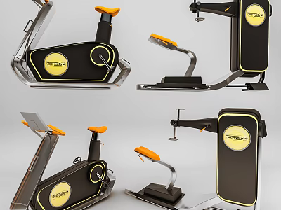High Quality PROSPIN Stationary Bikes With Black Yellow Design And Orange Seats 3d model