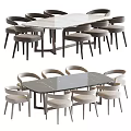 Modern Dining Table Set With Glass Top And Light Colored Upholstered Chairs 3d model