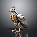 Crowned Royal Eagle With Mechanical Metallic Golden Silver Body And Detailed Design
