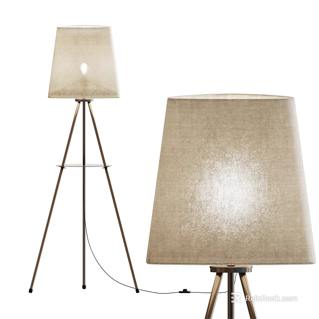 Modern Tripod Floor Lamp With Beige Linen Shade And Metal Frame For Living Room 3d model 