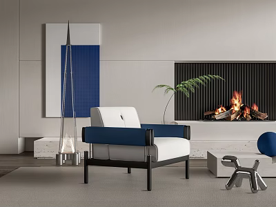 Modern Single Sofa Leisure Chair Floor Lamp Fireplace Sofa Chair 3d model