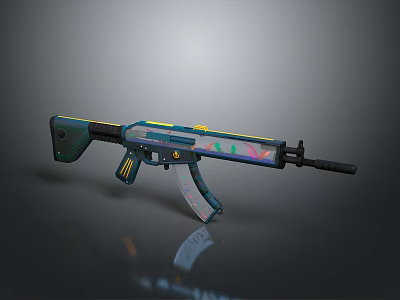 Modern Assault Rifle With Green And Blue Color Scheme And Colorful Decorative Patterns 3d model