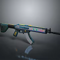 Modern Assault Rifle With Green And Blue Color Scheme And Colorful Decorative Patterns