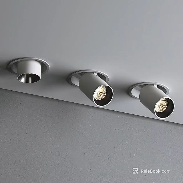 Three Modern White Recessed Spotlights Sleek Ceiling Mounted LED Lighting Fixtures 3d model