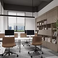 Modern Public Office Space With Work Desks Computers Office Chairs And Green Plants 3d model