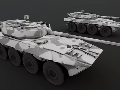 Two Military Wheeled Armored Vehicles with Camouflage Pattern and Combat Features 3d model