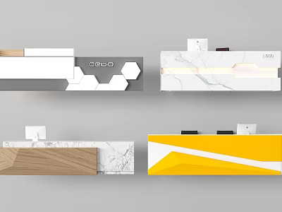 Modern Reception Desk Designs With Marble Countertop Geometric Patterns And Wooden Accents 3d model