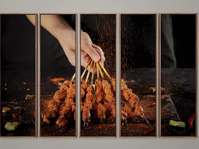 Hands Sprinkling Spices Over Delicious Grilled Skewers With Chili And Lemon 3d model