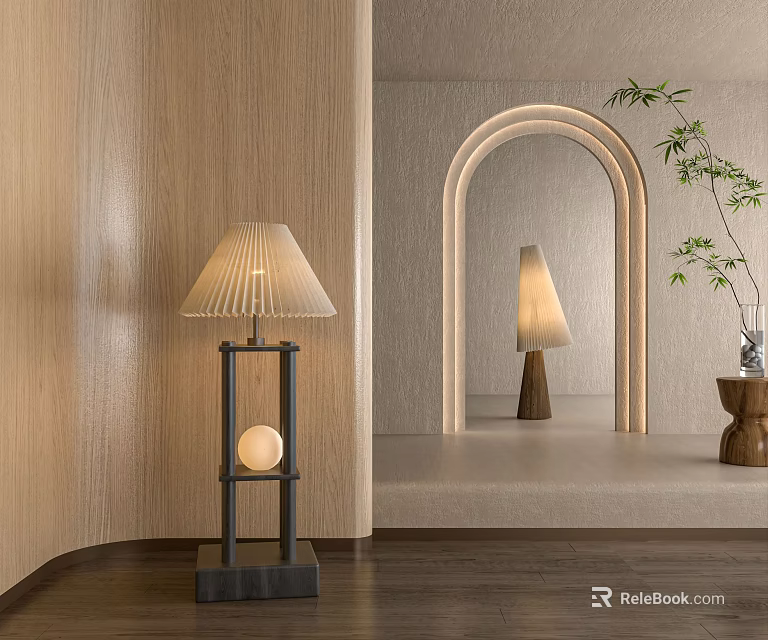 Modern Floor Lamp In Minimalist Home Interior With Arched Doorway 3d model 