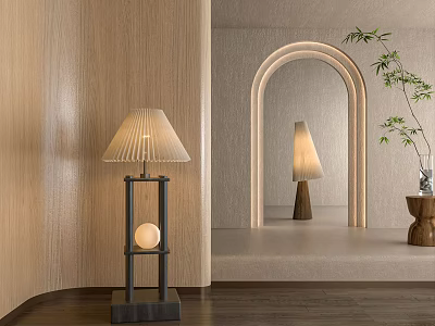 Modern Floor Lamp In Minimalist Home Interior With Arched Doorway 3d model