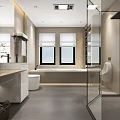 Modern Bathroom Interior With Large Mirror Marble Vanity Toilet And Bathtub