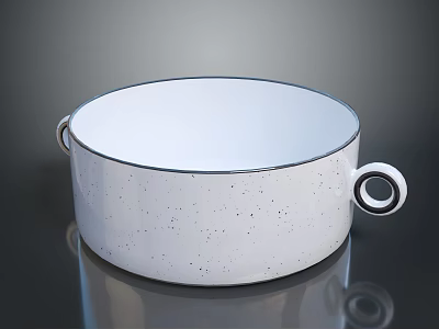 White Enamel Kitchen Pot With Black Speckles And Two Loop Handles 3d model