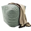 Gray Fabric Ottoman With Beige Blanket And Black Trim For Living Room