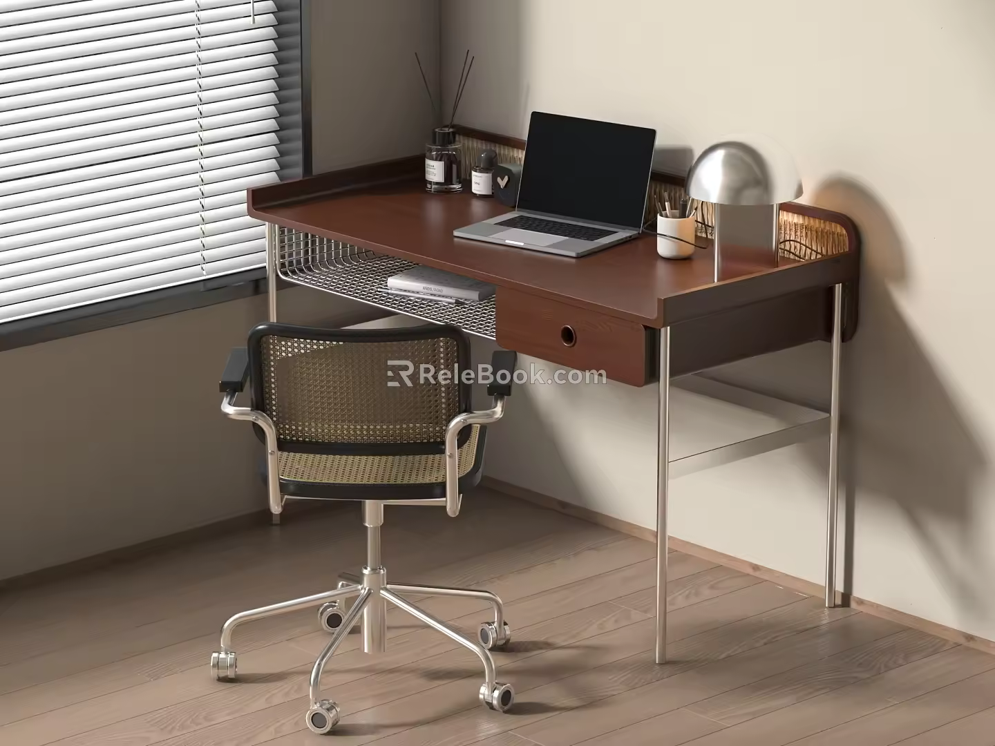 Middle style desk and chair combination 3d model