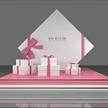 Elegant Gift Box Display With Pink Bow And White Present Boxes On Pedestal Platform 3d model