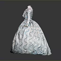 Vintage Light Blue Floral Pattern Dress With Lace Collar And Flared Skirt