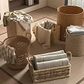 Wicker Bathroom Accessories with Storage Baskets and Towels in Various Sizes 3d model