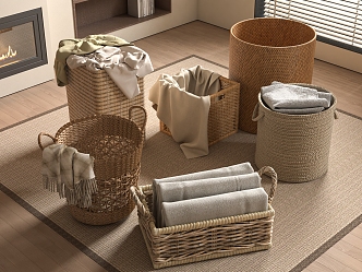 Other Bathroom Small Rattan Laundry Basket Storage Basket Bamboo Basket 3d model