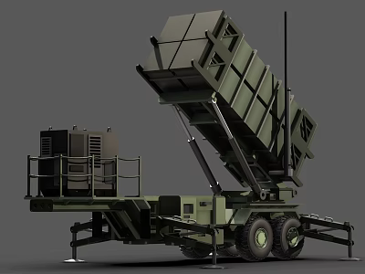 Military Green Mobile Vehicle Mounted Missile Launcher With Elevated Launch Frame 3d model