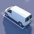 White Chevrolet Van Parked in Parking Space With Brand Text on Ground