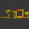 3D Scene Components With Palm Trees Archway Steps Lamp Post Rings Stones And Small Boxes 3d model