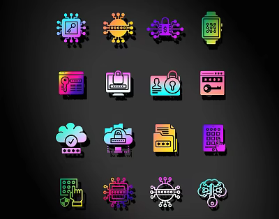 Line Style Tech Icons Set Featuring Cybersecurity Cloud Data Server and Brain Concepts 3d model