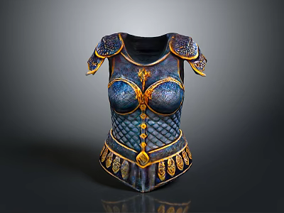 Intricate Decorative Chest Armor Featuring Blue Gold Accents And Scaled Patterns 3d model