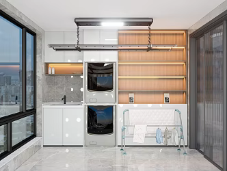Modern Home Balcony Cabinet Washing Machine Laundry Machine Dryer Washing Machine Combination Drying Rack 3d model
