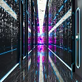 KTV Futuristic Corridor Design With Glowing Pillars Reflective Floor Purple Pink Lighting