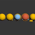 Yellow Emoji Decorative Figurine Set With Various Expressions Arranged Display And Reflections On Dark Background
