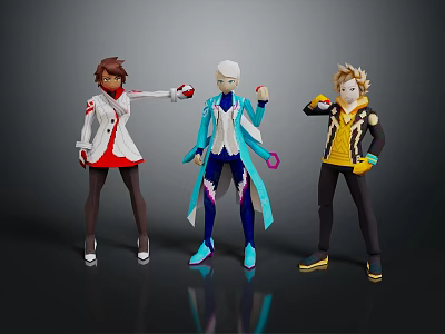 Game And Movie Characters In Dynamic Action Poses With Colorful Outfits And Accessories 3d model