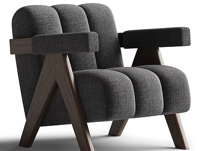 Gray Upholstered Single Sofa With Modern Wooden Frame And Minimalist Comfortable Design 3d model