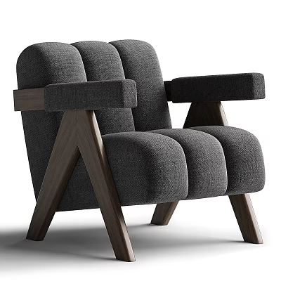 Gray Upholstered Single Sofa With Modern Wooden Frame And Minimalist Comfortable Design 3d model