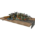 Colorful Dinnerware Set on Wooden Tray with Fresh Flowers and Decorative Items