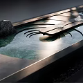 Tranquil Water Landscape With Circular Ripples Stone Slab And Sunlight Reflection 3d model