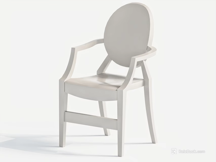 Minimalist White Dining Chair With Round Backrest Armrests And Wooden Sleek Legs 3d model 