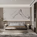 Hotel Guest Room Modern Minimalist Interior With Bedside Tables Lamps Abstract Wall Art And Area Rug