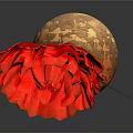 Beautiful Red Carnation In Brown Textured Vase On Black Surface With Gray Background