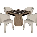 Modern Wooden Entertainment Table With Four White Chairs And Central Game Surface