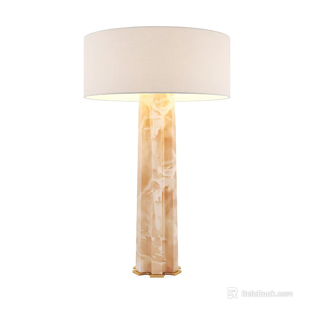 Elegant Table Lamp With White Fabric Shade And Textured Marble Column Base 3d model